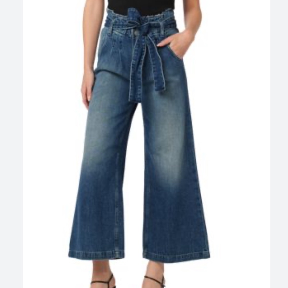 Hudson jeans Women's Blue Paperbag cropped wide leg sash belt size 33
